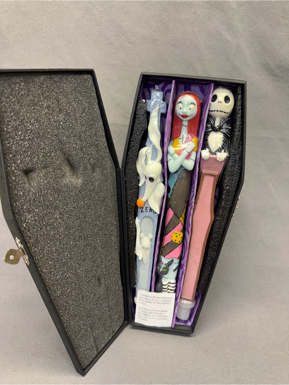 Nightmare Before Christmas 3 pc Candle Set Jack, Sally & Zero NEW in Coffin Box